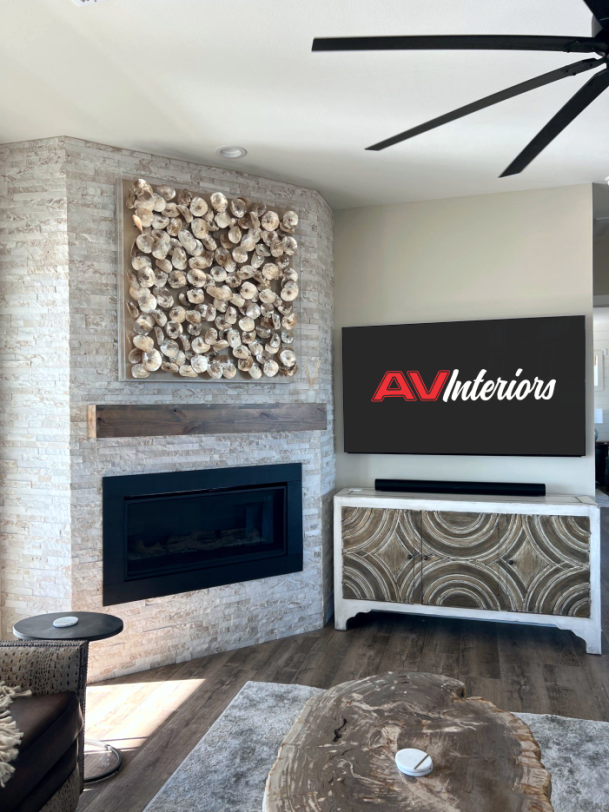 Modern living room with AV Interiors display