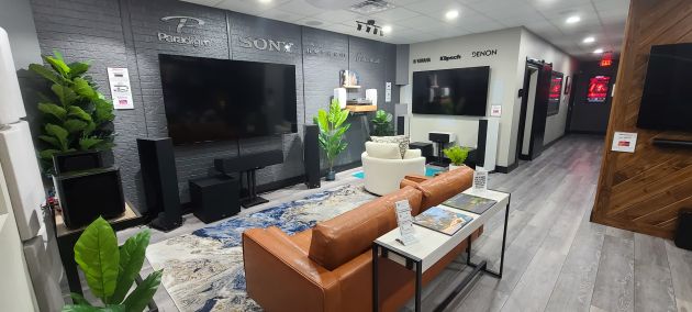 Home theater showroom with Sony display