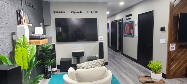 Home theater demo room with TV