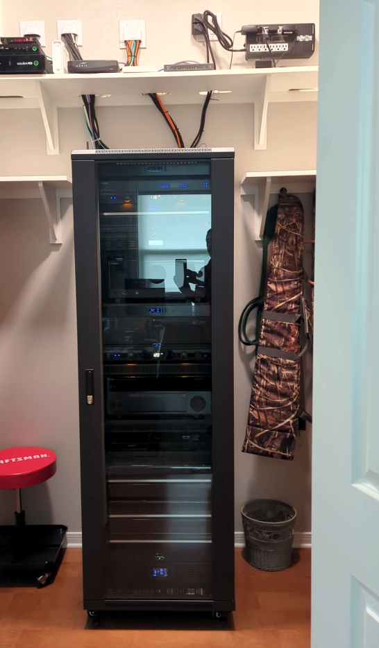 Home AV equipment rack with network setup