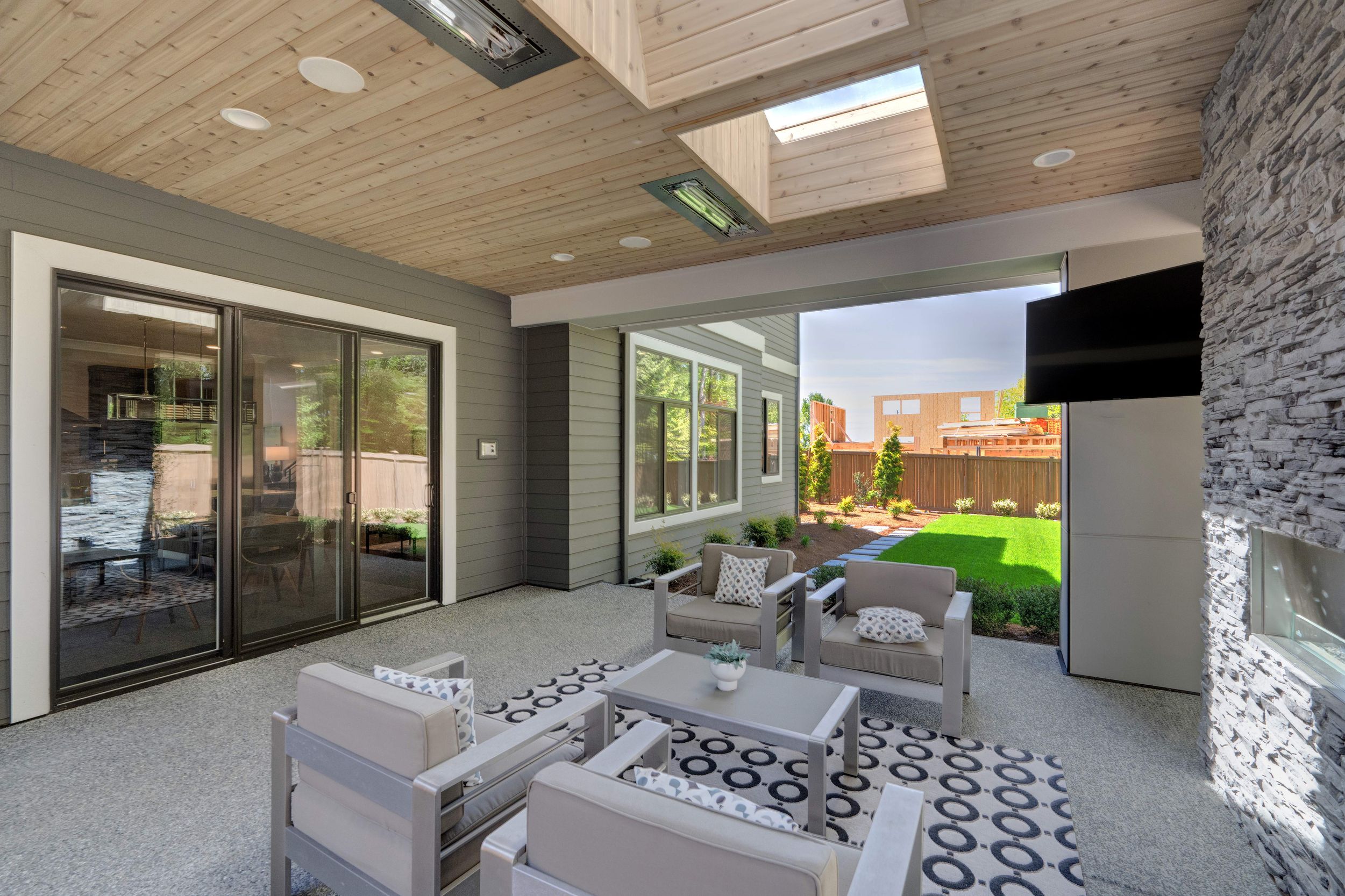 outdoor covered patio and kitchen