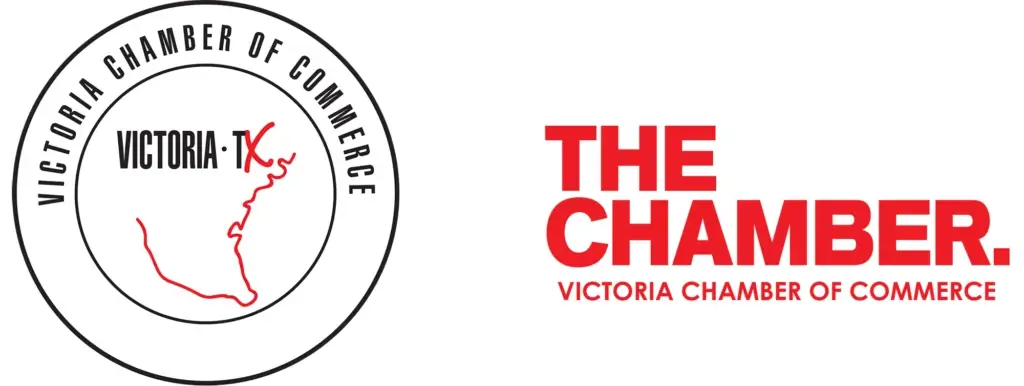 Victoria Chamber of Commerce logos with red and black text.