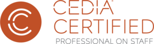 CEDIA Certified logo with a circular emblem and text indicating a professional staff member.