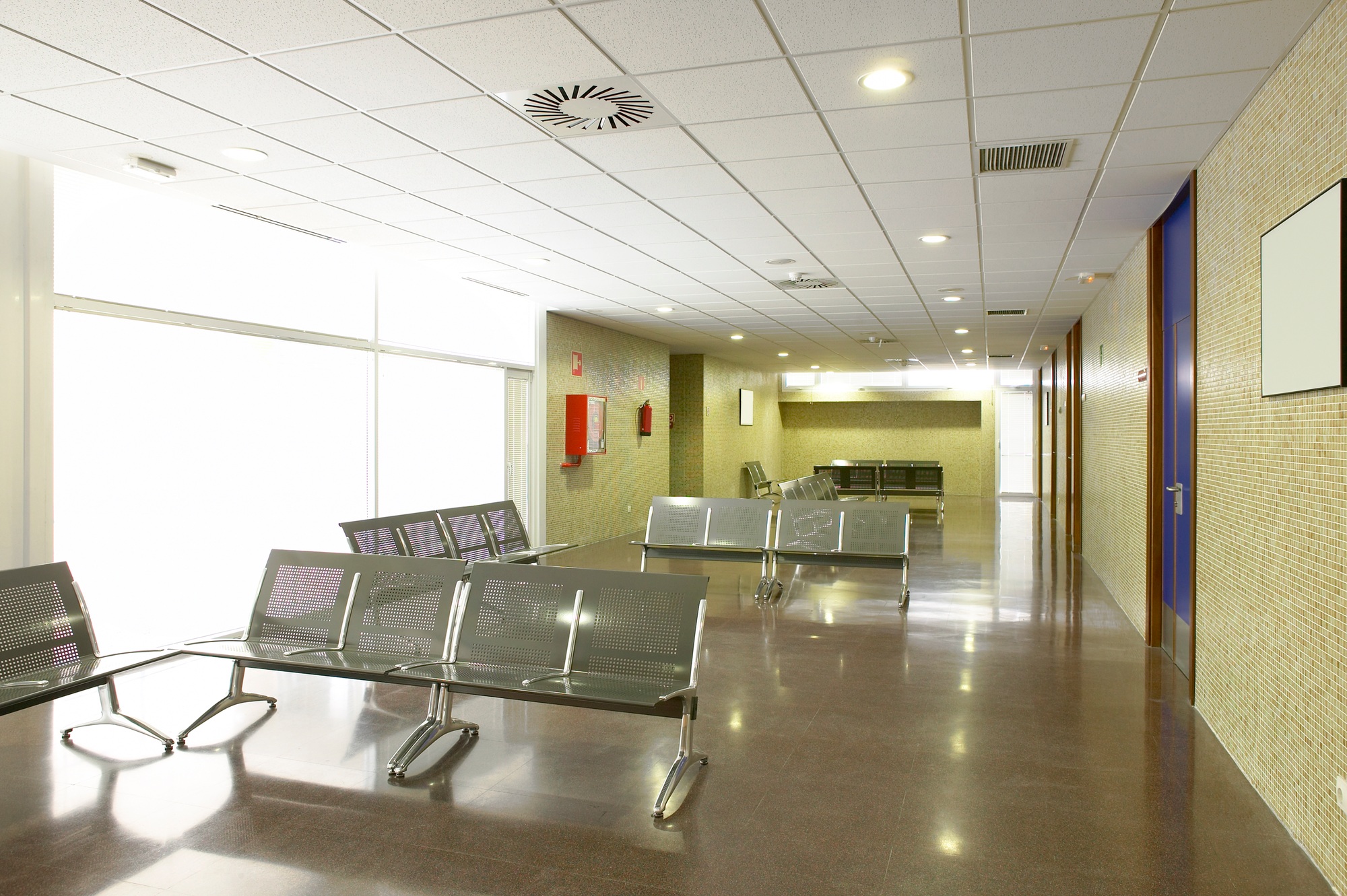 Public building waiting area. Health care center. Nobody