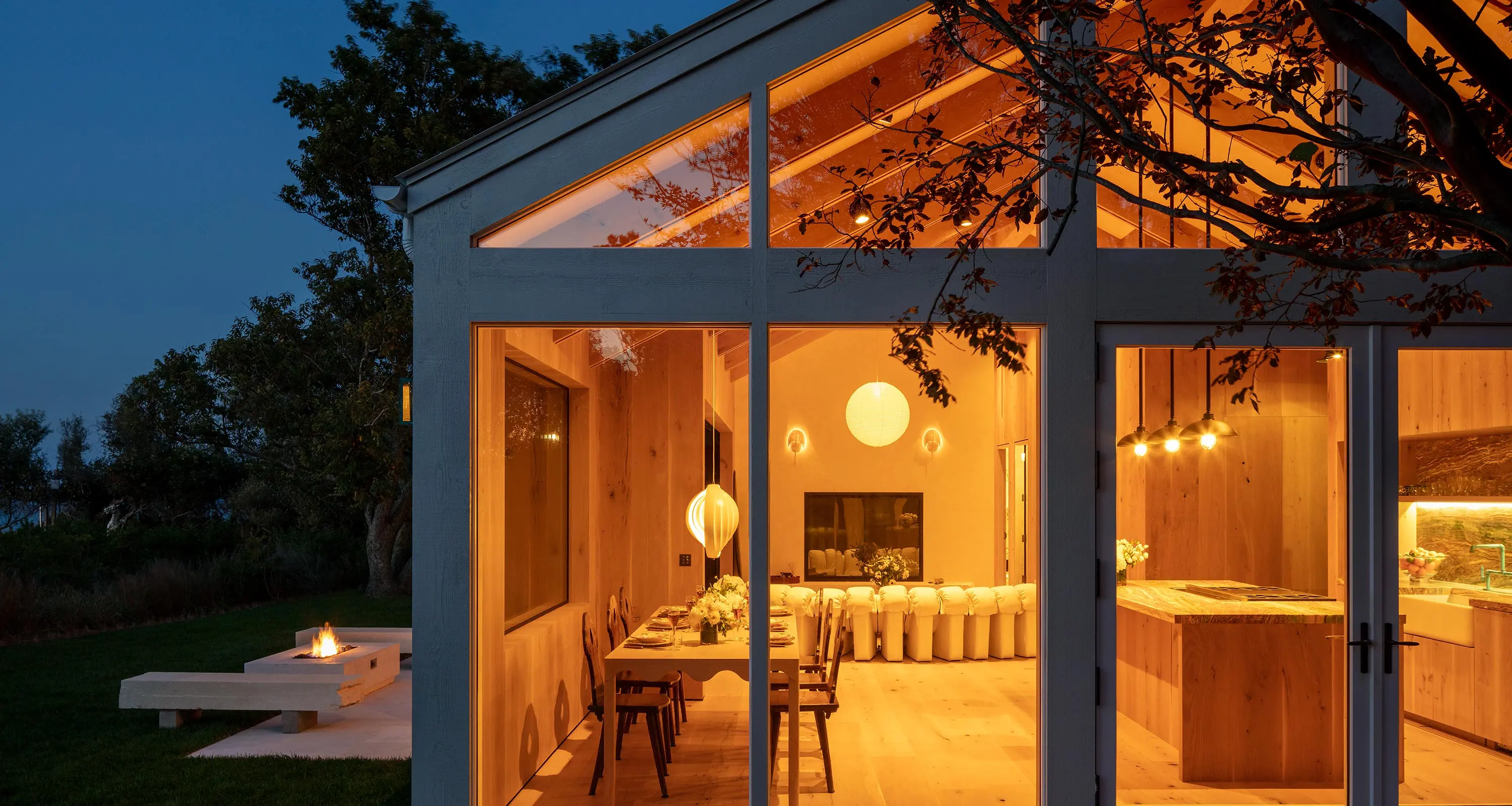 Modern home with warm interior lighting